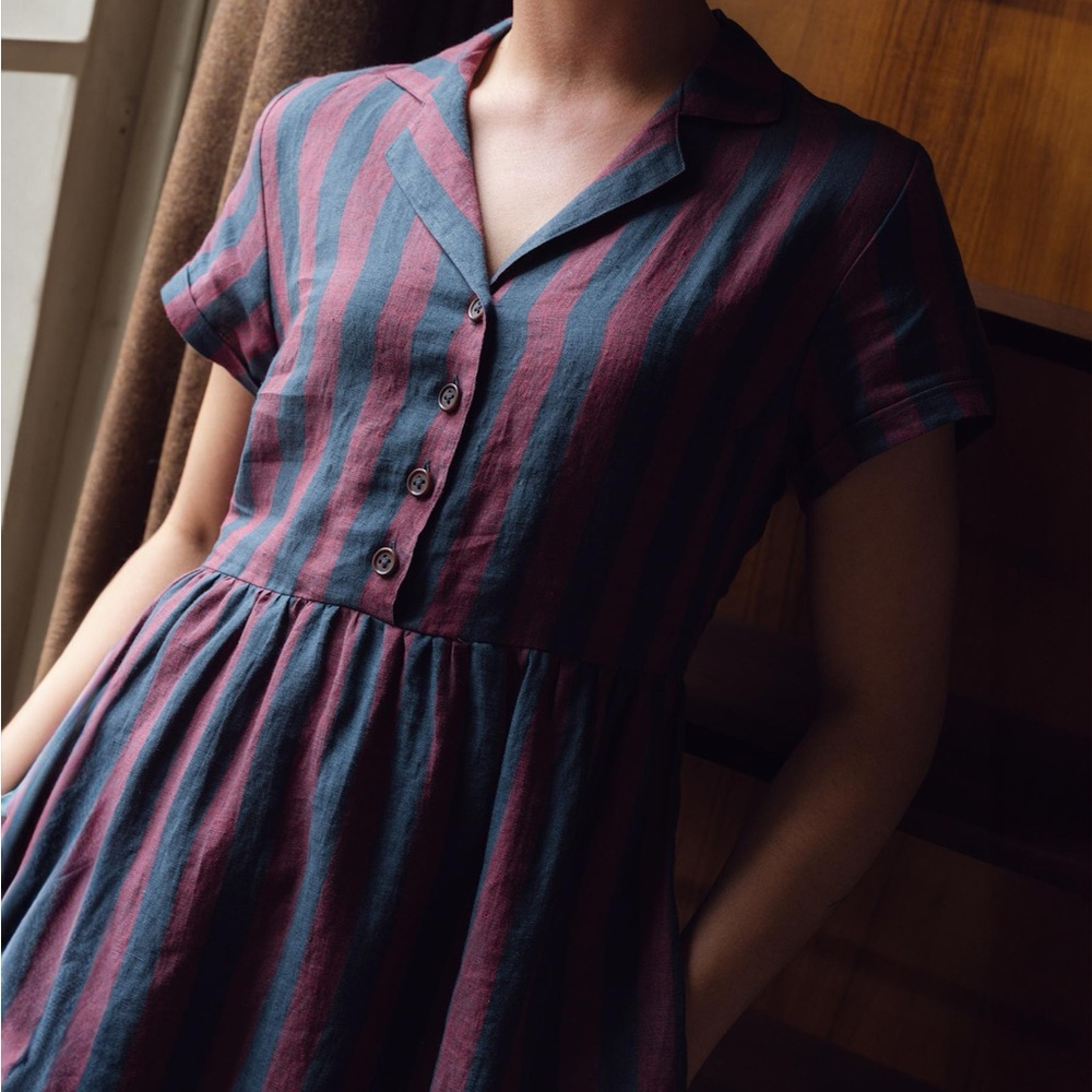 Linen striped shirt dress